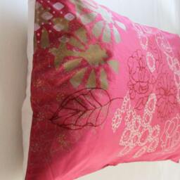 Red Silk & Cream Hemp Floral Cushion Cover - thumbnail 2