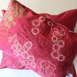 Red Silk & Cream Hemp Floral Cushion Cover - thumbnail 3