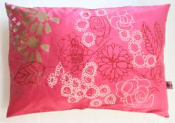 Red Silk & Cream Hemp Floral Cushion Cover