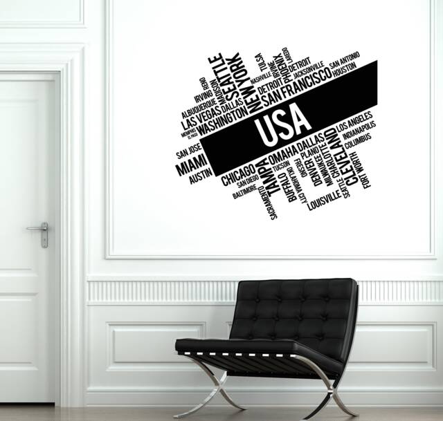 Usa Cities Vinyl Wall Decal Words Cloud Lettering Home Room Decor Stickers Mural - #2773Di - image 1