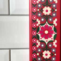 Hand Painted Floral Pine Wood Wall Mirror, Red Boho Decor - thumbnail 3