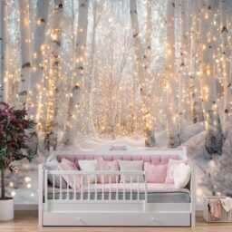 Winter Fairy Wood Wall Mural Fairytale Backdrop Magic Kids Wallpaper Snowy Forest Customizable - thumbnail 3