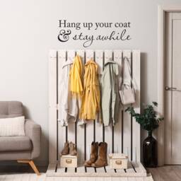 Hang Up Your Coat & Stay Awhile Decal - Coat Rack Entryway Decor Foyer Wall Vinyl - thumbnail 2