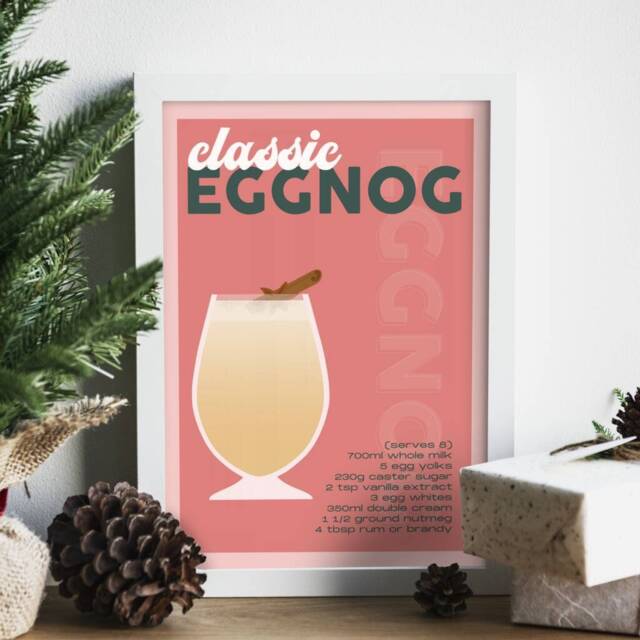 Eggnog Classic Christmas Cocktail Recipe Print - Decor, Bar Prints, Retro Print, Gifts, Cart, Eclectic Kitchen - image 1