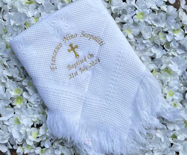 Personalised Baby Shawl Blanket Christening Baptism Embroidered Gift Naming Day - image 1