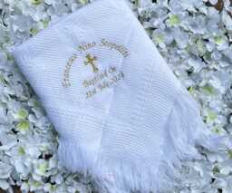 Personalised Baby Shawl Blanket Christening Baptism Embroidered Gift Naming Day - thumbnail 1