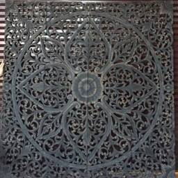 Large King Size Bed Mandala Bohemian White Rustic Headboard Reclaimed Teak Wood Wooden Carved Lotus Flower Wall Art Panel Thai Decor 180cm - thumbnail 3