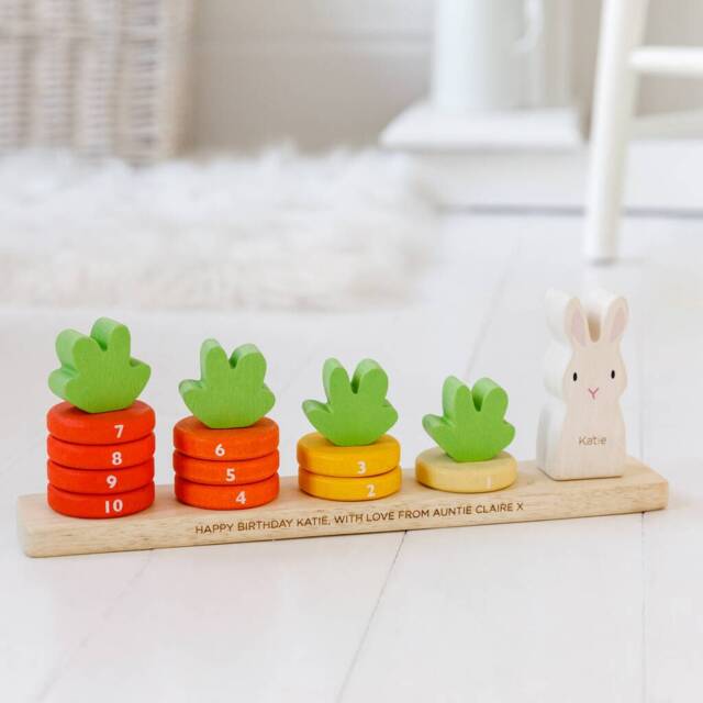 Personalised Wooden Counting Carrots Toy, Easter Gifts - image 1