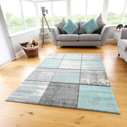 New Duck Egg Blue Silver Grey Cream Rugs Small Large Mats Modern Blocks Design UK