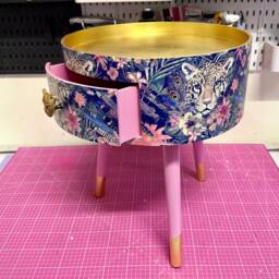 Gold & Pink Leopard Tropical Round Bedside Table . Fun Bright Home Decor Ideal For Nightstand Or Side Table. Blue Design - thumbnail 2