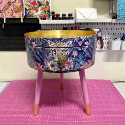 Gold & Pink Leopard Tropical Round Bedside Table . Fun Bright Home Decor Ideal For Nightstand Or Side Table. Blue Design - thumbnail 1