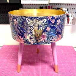Gold & Pink Leopard Tropical Round Bedside Table . Fun Bright Home Decor Ideal For Nightstand Or Side Table. Blue Design - thumbnail 3