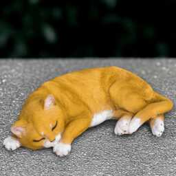Sleeping Cat Sculpture Concrete Kitty Statue Outdoor Kitten Decoration Handmade Ornament Front Door Figurine Pet Loss Gift Yard Art