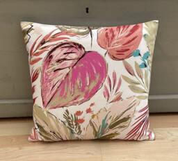 Tropical Palm Leaf Linen Cushion Cover Pink & Beige Throw Pillow - thumbnail 1