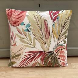 Tropical Palm Leaf Linen Cushion Cover Pink & Beige Throw Pillow - thumbnail 2