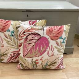 Tropical Palm Leaf Linen Cushion Cover Pink & Beige Throw Pillow - thumbnail 3