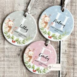Personalised 1st First Baby Christmas Tree Rabbit Gift Bauble Acrylic Or Ceramic Round Ornament Keepsake Decoration - thumbnail 3