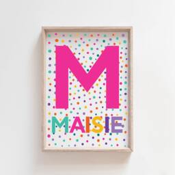 Girls Personalised Name Print, Bedroom Prints, Nursery Wall Art, Pink Teal Colourful, Decor, Playroom Prints - thumbnail 1