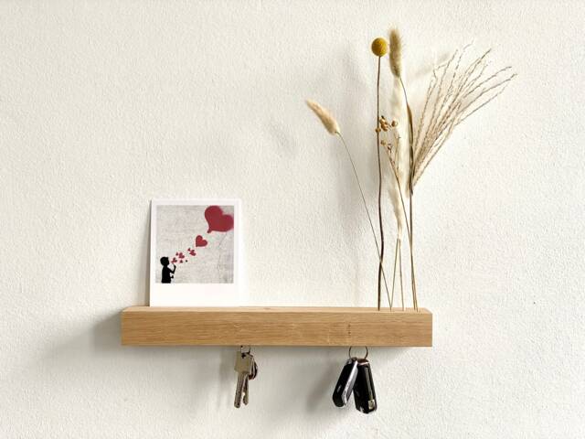 Floating Magnetic Key Rack, Dried Flower Board, Ledge, Picture Wall Shelf, Solid Oak Wood, Storage - image 1