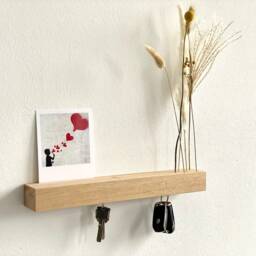 Floating Magnetic Key Rack, Dried Flower Board, Ledge, Picture Wall Shelf, Solid Oak Wood, Storage - thumbnail 2