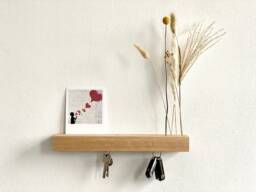 Floating Magnetic Key Rack, Dried Flower Board, Ledge, Picture Wall Shelf, Solid Oak Wood, Storage - thumbnail 1