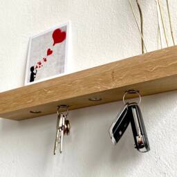 Floating Magnetic Key Rack, Dried Flower Board, Ledge, Picture Wall Shelf, Solid Oak Wood, Storage - thumbnail 3