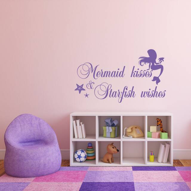 Mermaid Kisses Starfish Wishes Vinyl Wall Decal - Girls Nursery Decor P119 - image 1