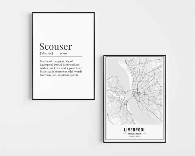 Scouser Wall Print Set With Definition & Liverpool Map Print, Prints, Prints For Liverpudlians, Scouse