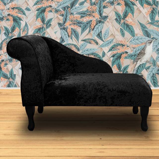 Handmade Mini Chaise Longue Ebony Black Crushed Velvet Chenille - image 1