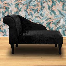 Handmade Mini Chaise Longue Ebony Black Crushed Velvet Chenille