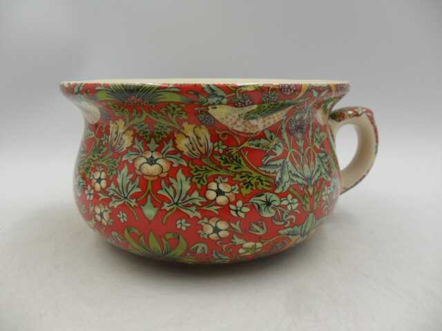 Small Chamber Pot Planter in William Morris Red Strawberry Thief Design By Heron Cross Pottery - image 1