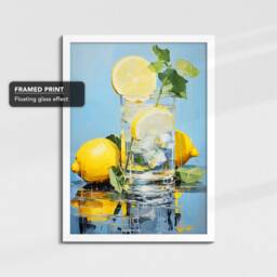 Vibrant Lemon Water Glass Beverage Drink Oil Painting Framed Poster Print & Canvas Wall Decor Art Bedroom Home Interior Gift - thumbnail 3