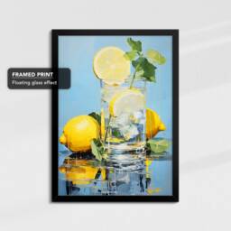 Vibrant Lemon Water Glass Beverage Drink Oil Painting Framed Poster Print & Canvas Wall Decor Art Bedroom Home Interior Gift - thumbnail 2