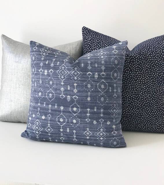 Navy Blue Ikat Pillow Cover Moroccan Boho Accent - image 1