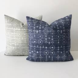 Navy Blue Ikat Pillow Cover Moroccan Boho Accent - thumbnail 2