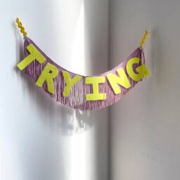 Trying Fun Cult Fringe Banner - Trying Garland, Wall Hanging Banner, Fringe Hanging, Office Decor, Dorm Room Funny Banner - thumbnail 2