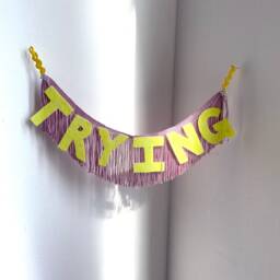 Trying Fun Cult Fringe Banner - Trying Garland, Wall Hanging Banner, Fringe Hanging, Office Decor, Dorm Room Funny Banner - thumbnail 3
