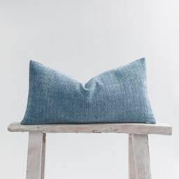 Vintage Style Lumbar Pillow Cover, Striped Stonewash Cotton, Faded Blue Cushion - thumbnail 1