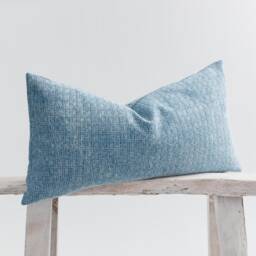 Vintage Style Lumbar Pillow Cover, Striped Stonewash Cotton, Faded Blue Cushion - thumbnail 3