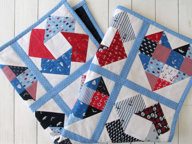 Nautical Baby Blanket Quilt Nurserey Decor Boy Blue White Red Anchor Pattern For Boys Front Cotton - image 1
