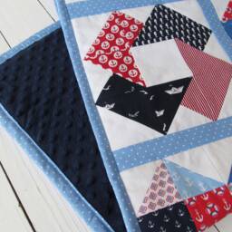 Nautical Baby Blanket Quilt Nurserey Decor Boy Blue White Red Anchor Pattern For Boys Front Cotton - thumbnail 3