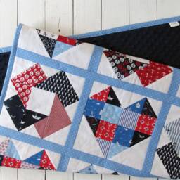 Nautical Baby Blanket Quilt Nurserey Decor Boy Blue White Red Anchor Pattern For Boys Front Cotton - thumbnail 2