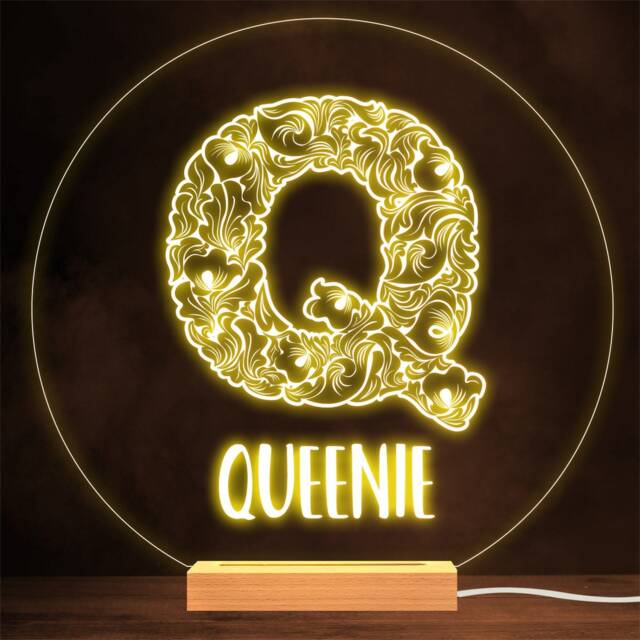 Floral Font Letter Initial Q Personalised Gift Lamp Night Light - image 1