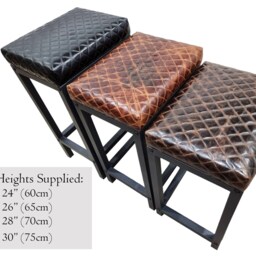 Genuine Leather Bar Stool - Diamond Stitch Design Counter Height Steel Frame - Fp - thumbnail 4