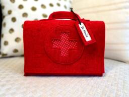 Children's Doctor's Bag, Travel First Aid Kit, Optionally With Name Tag + Accessories, Red Wool Felt