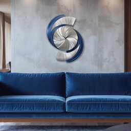 Navy Blue Clock Abstract Modern Silver Metal Sculpture, 18x24 - thumbnail 4