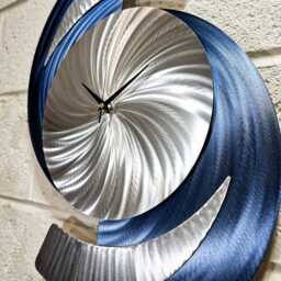Navy Blue Clock Abstract Modern Silver Metal Sculpture, 18x24 - thumbnail 3
