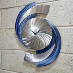 Navy Blue Clock Abstract Modern Silver Metal Sculpture, 18x24 - thumbnail 2