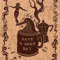 Good Day Coffee Art Print - Retro Surfer Girl Illustration - thumbnail 2