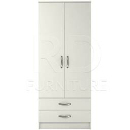 White Wardrobe Ready Assembled Classic 2 Door Drawer Double - thumbnail 2